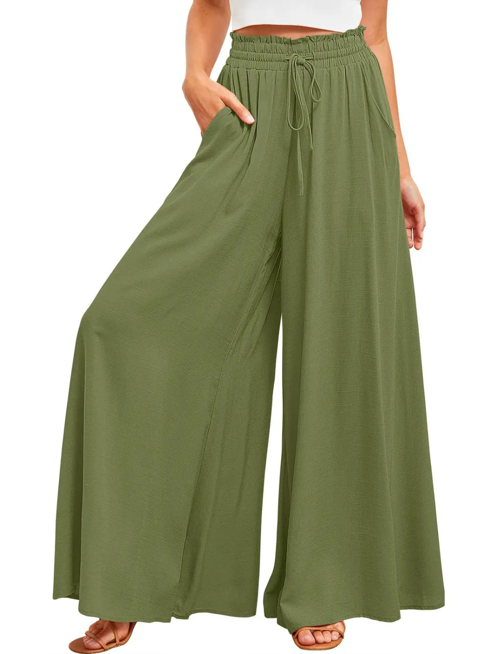 Opaque Wide Leg Pants with Pockets