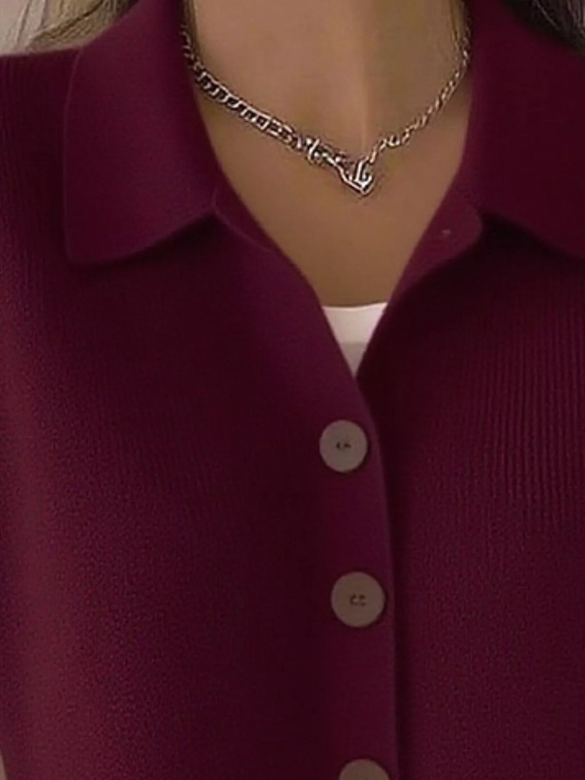 Collared Button-Down Knit Cardigan