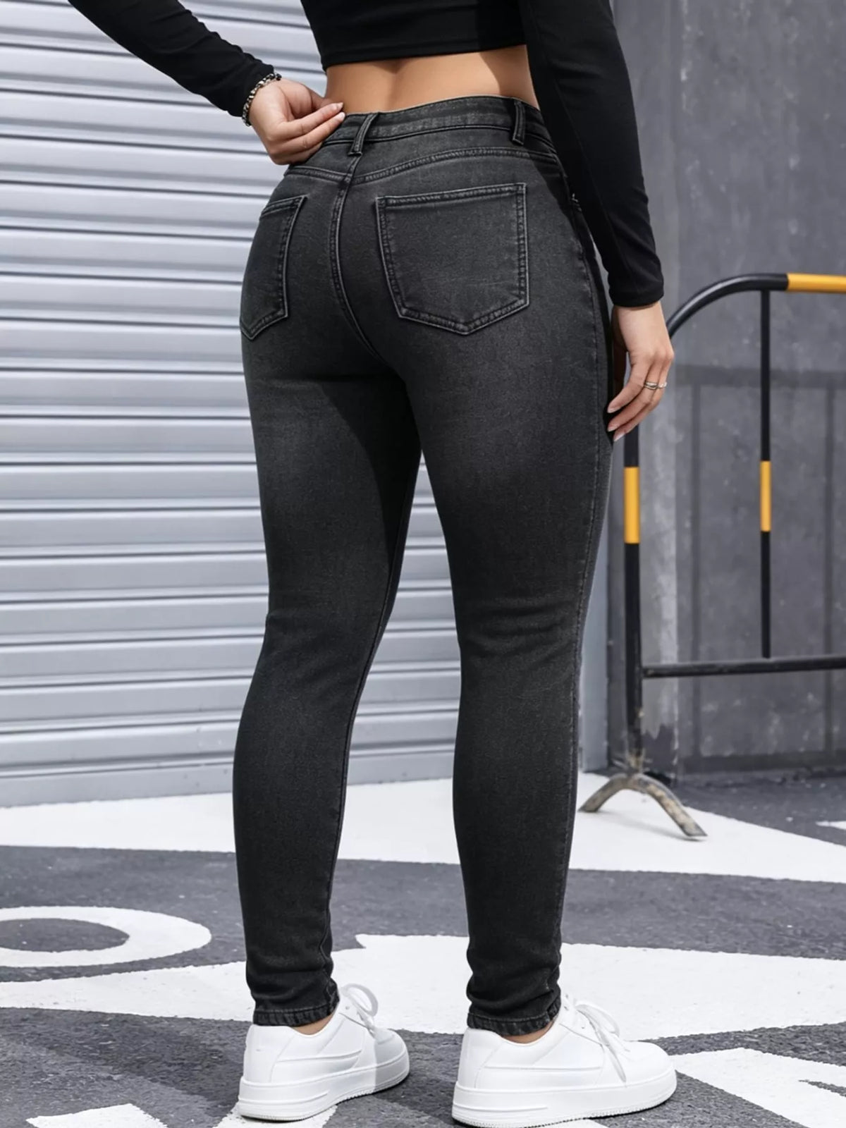 High-Waisted Fleece-Lined Skinny Jeans