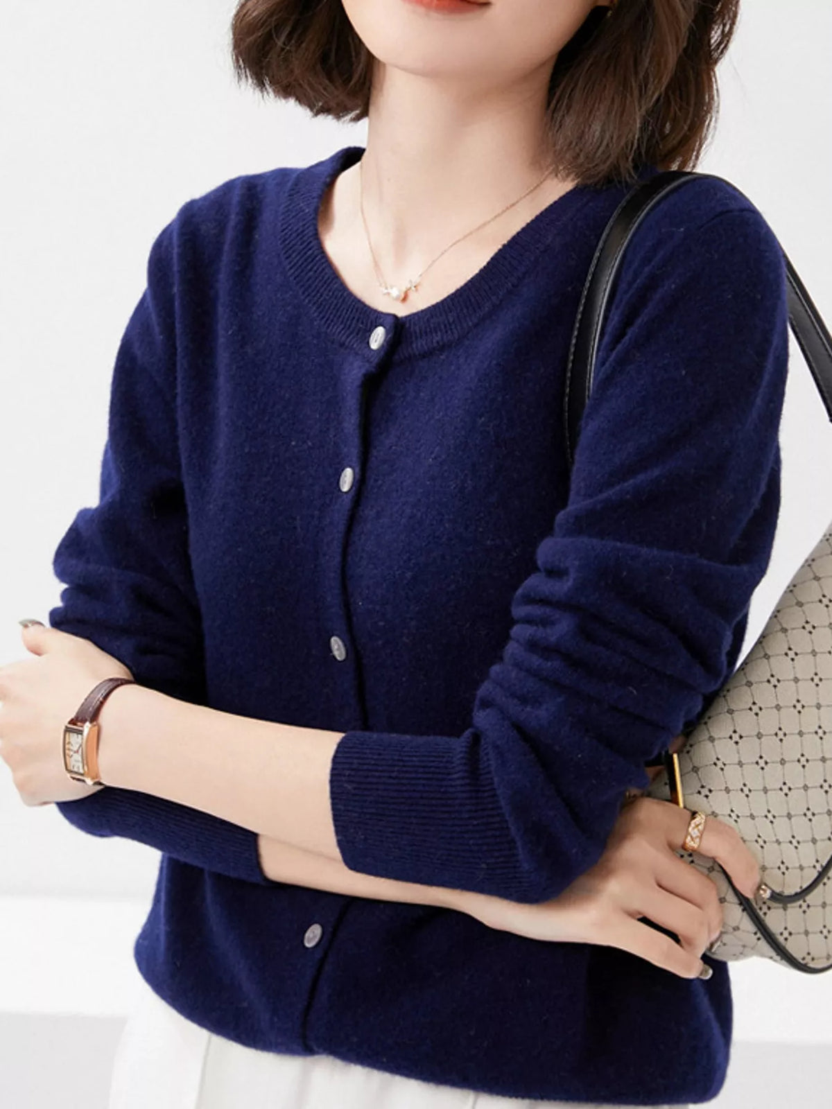 Crew Neck Button-Down Cardigan