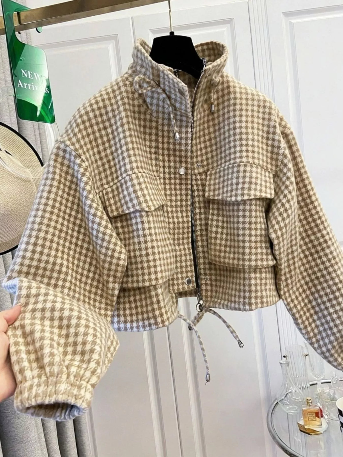 Plaid Cropped Zip-Up Jacket