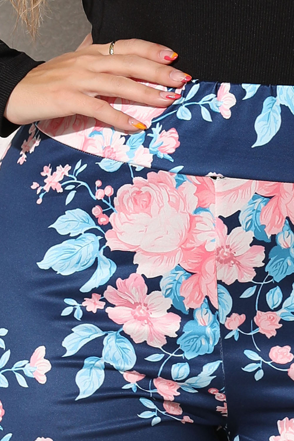 Floral Print Leggings in Peacock Blue in Peacock  Blue