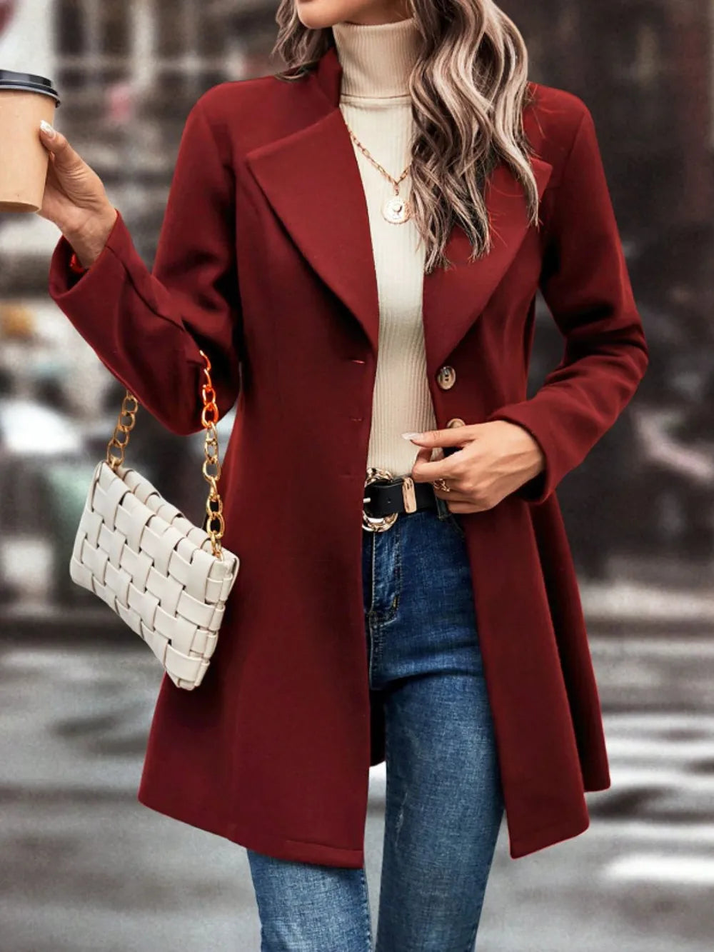 Collared Button-Up Long Sleeve Coat