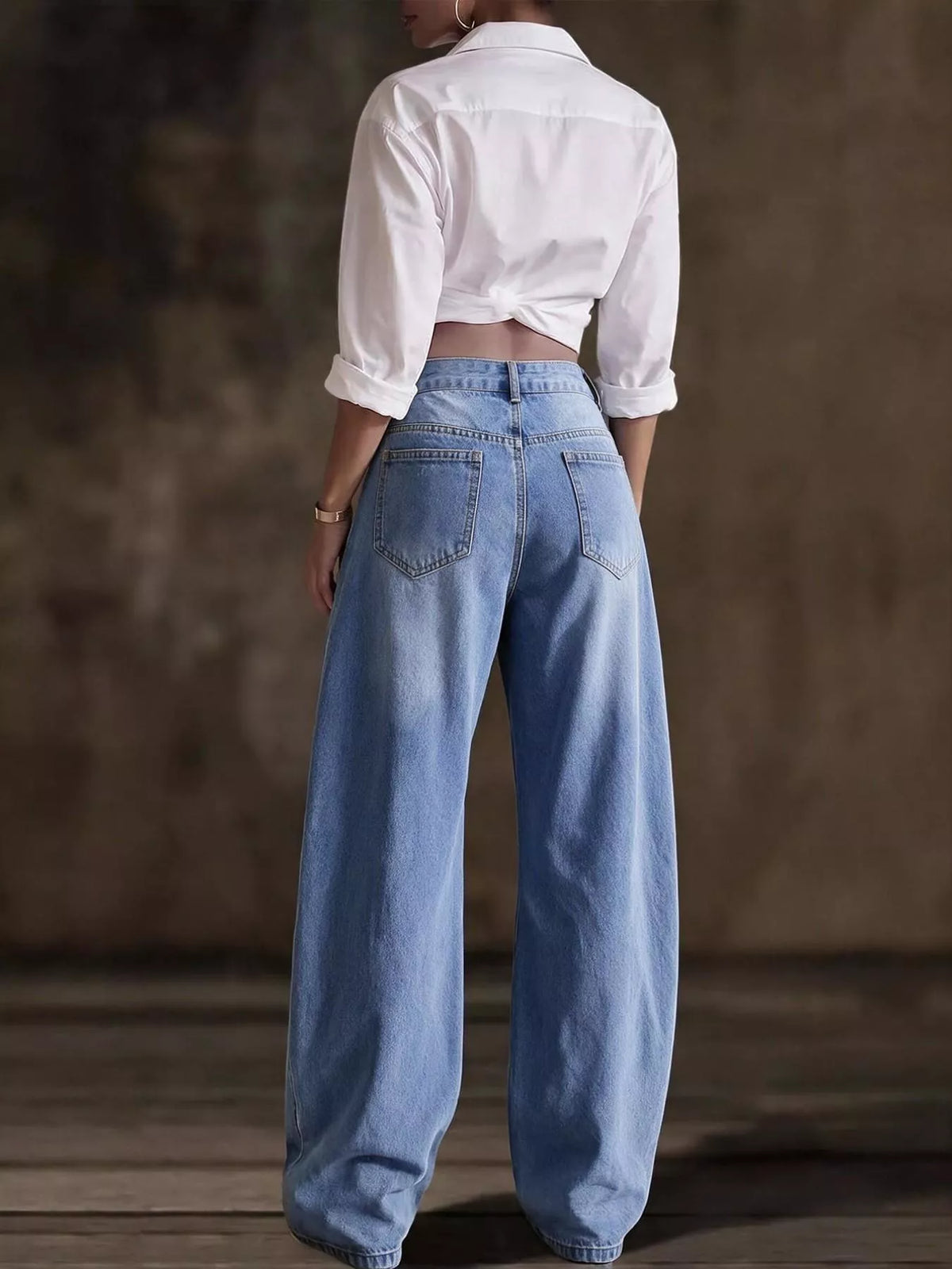 Decorative Button Wide Leg Jeans