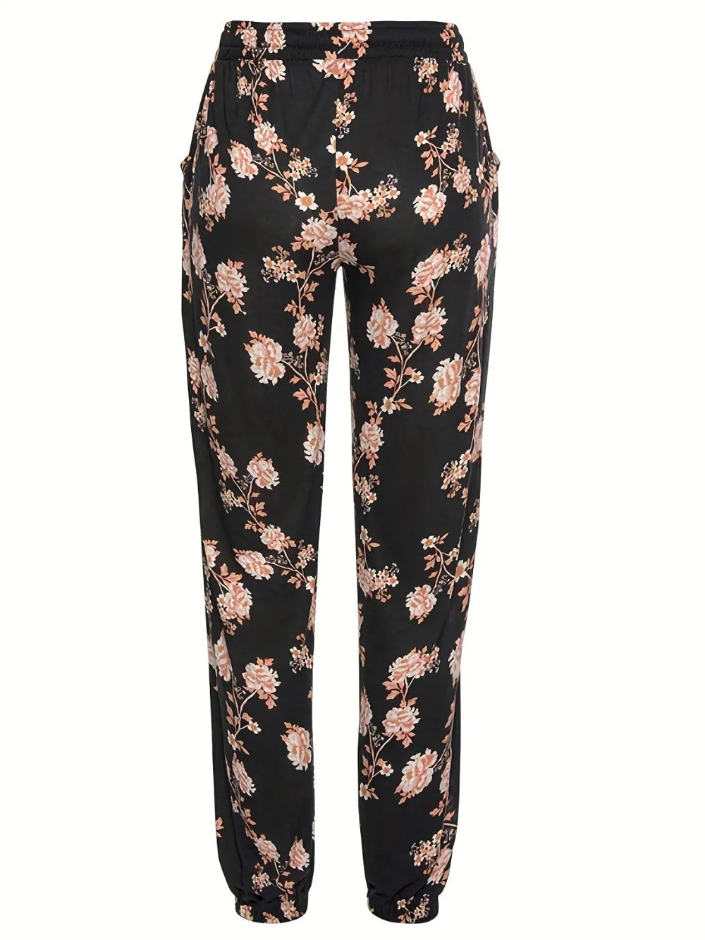 Floral Drawstring Pants in Black