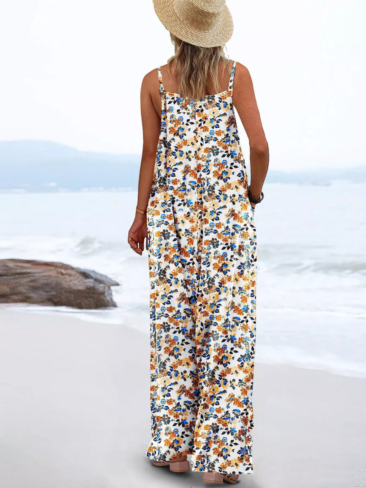 Floral Print Wide-Leg Spaghetti Strap Overalls