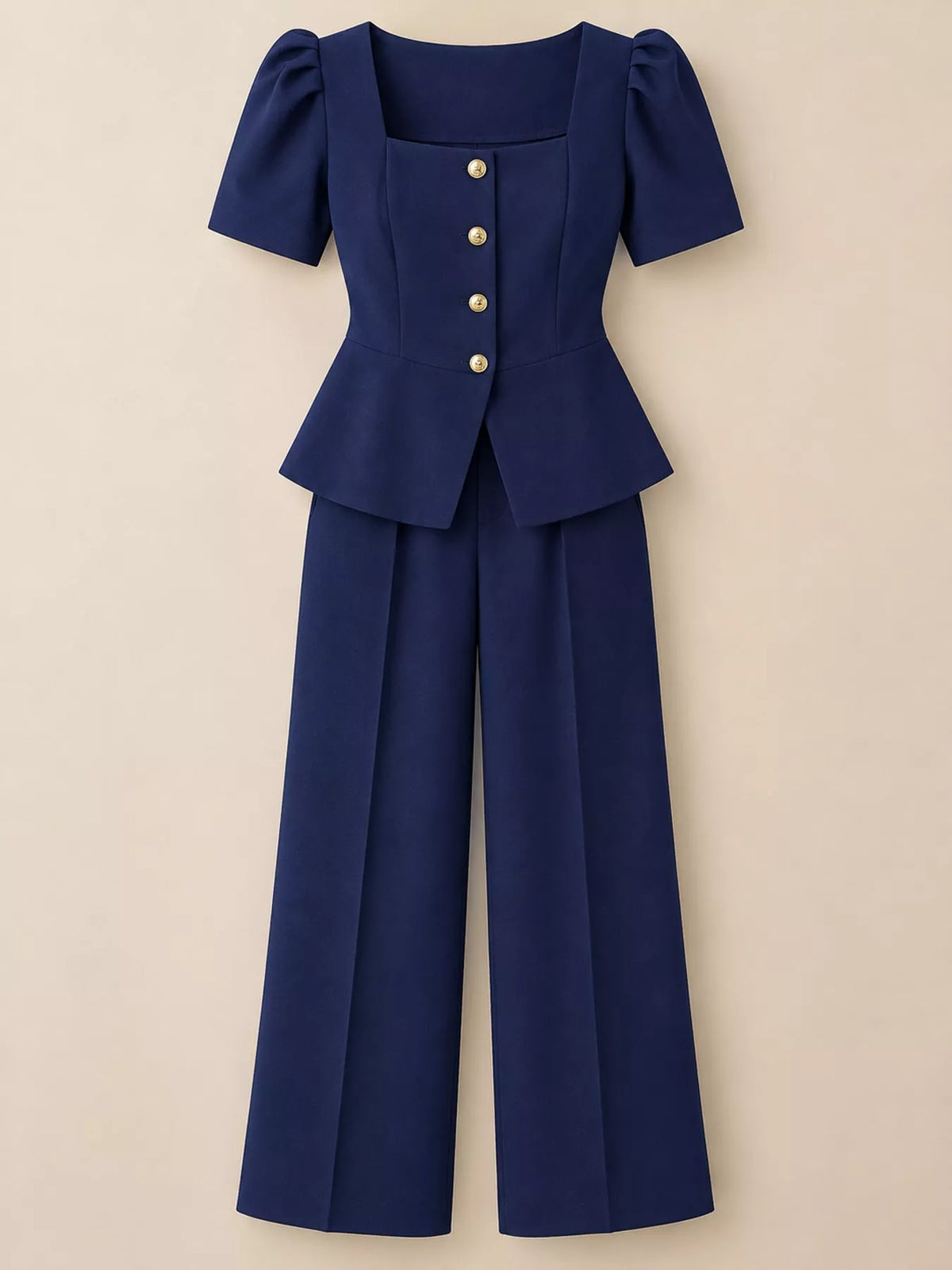 Peplum Top and Wide-Leg Pants Two-Piece Set