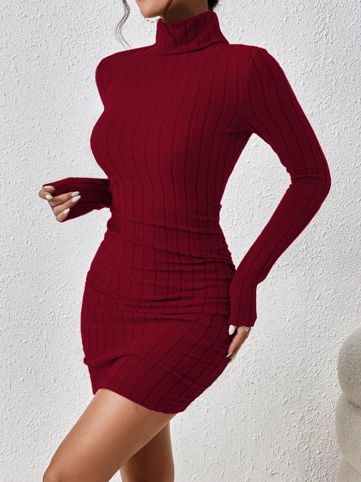 Ribbed Turtleneck Bodycon Dress