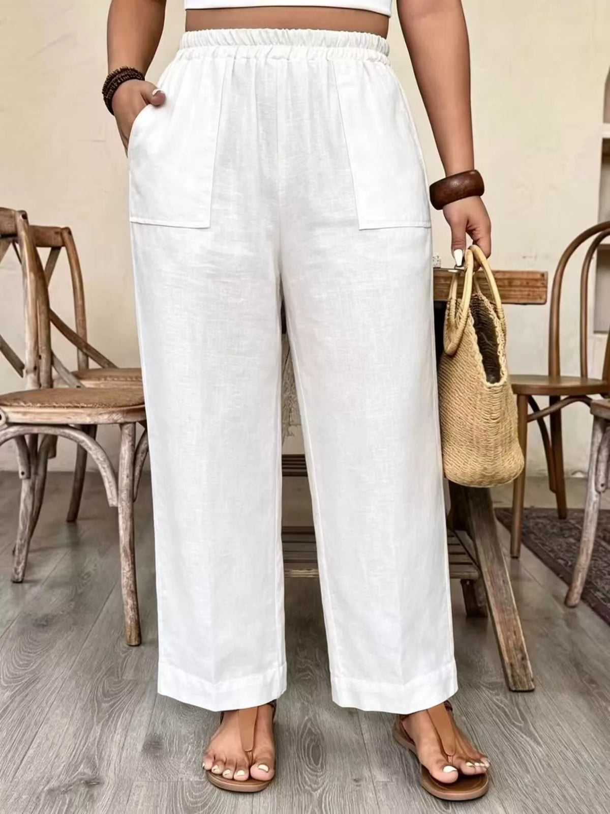 Plus Size Elastic Waist Pants with Pockets