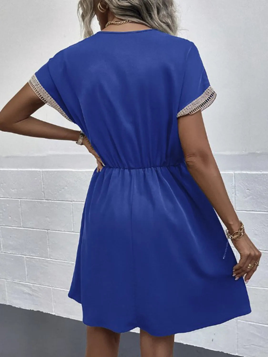 Tasseled V-Neck Short-Sleeve Dress