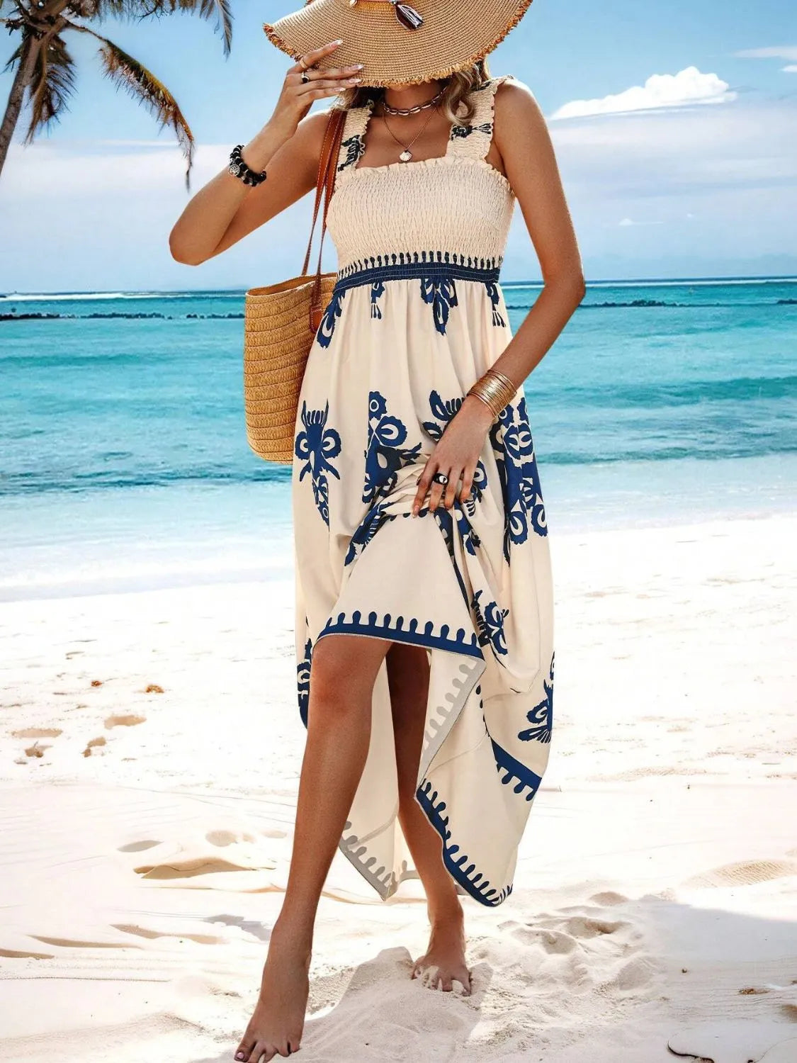 Smocked Wide Strap Maxi Dress