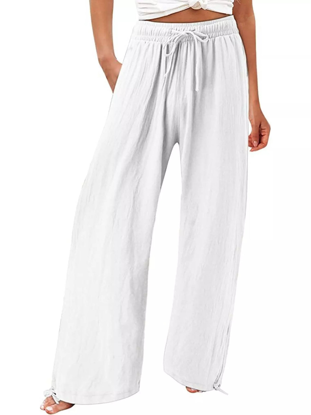Drawstring Wide-Leg Plus Size Pants
