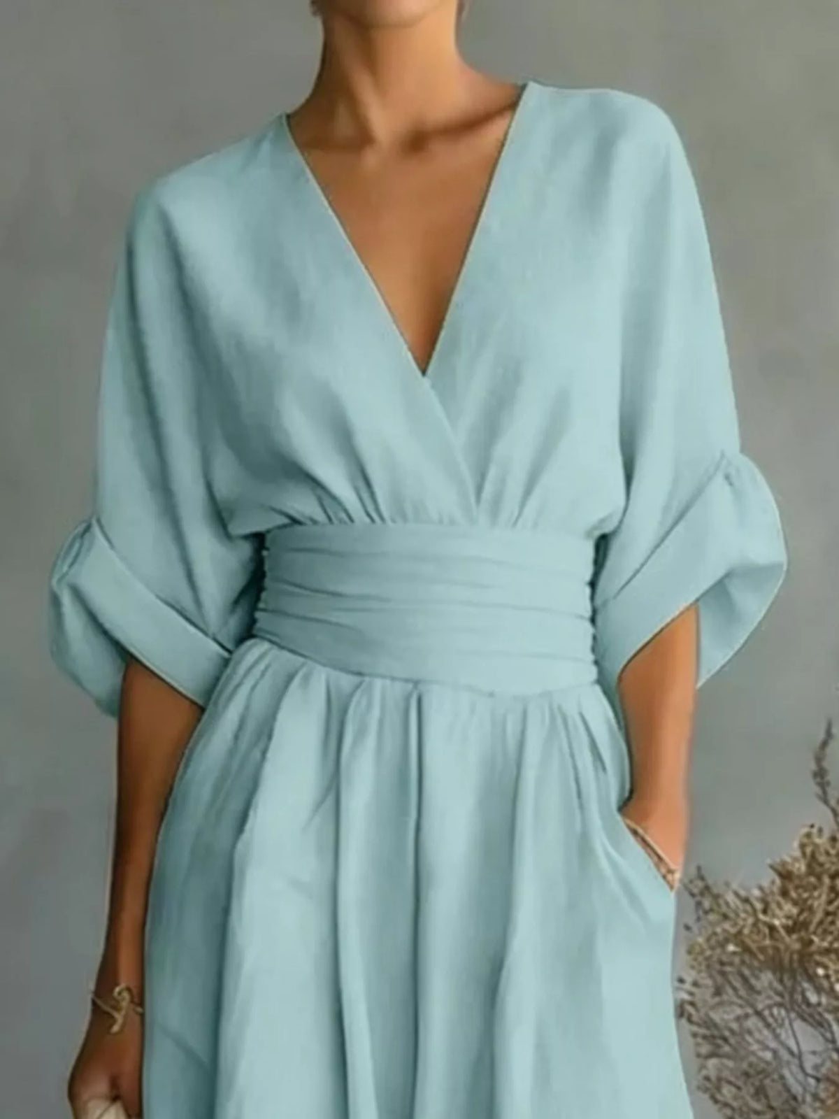 Ruched Half Sleeve Wide-Leg Jumpsuit