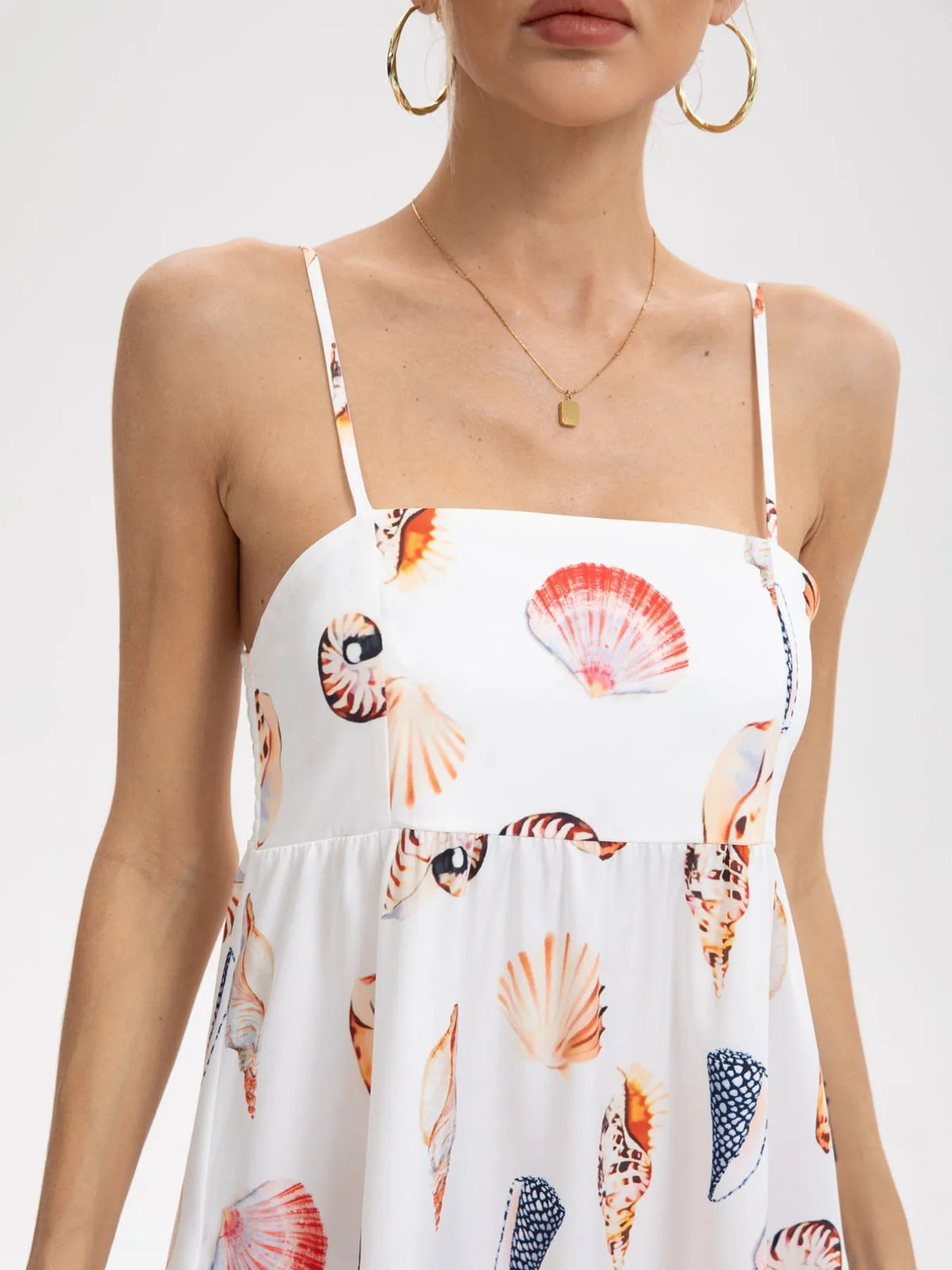 Printed Square Neck Cami Maxi Dress in White