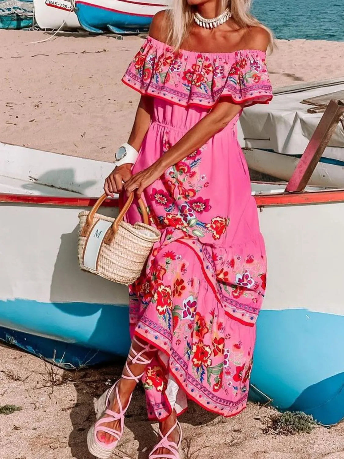 Floral Off-Shoulder Ruffle Maxi Dress