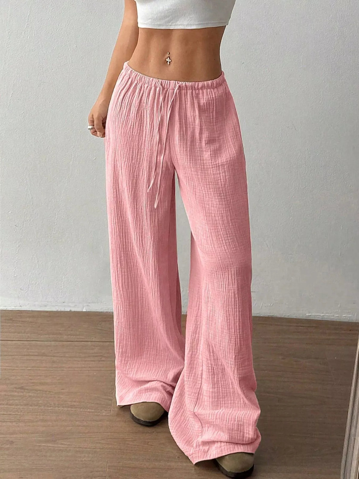 Wide-Leg Drawstring Pants