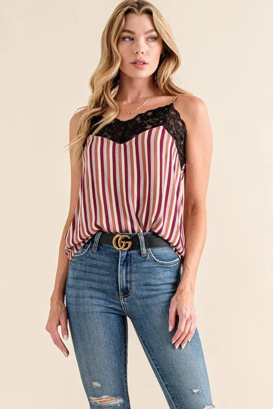 And The Why Lace-Trim Cami in Stripe