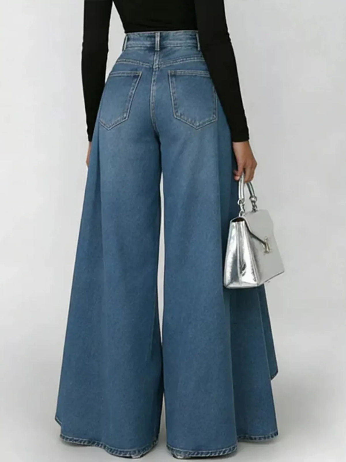 High-Waisted Wide-Leg Jeans in Peacock Blue in Peacock  Blue by Kaelinne