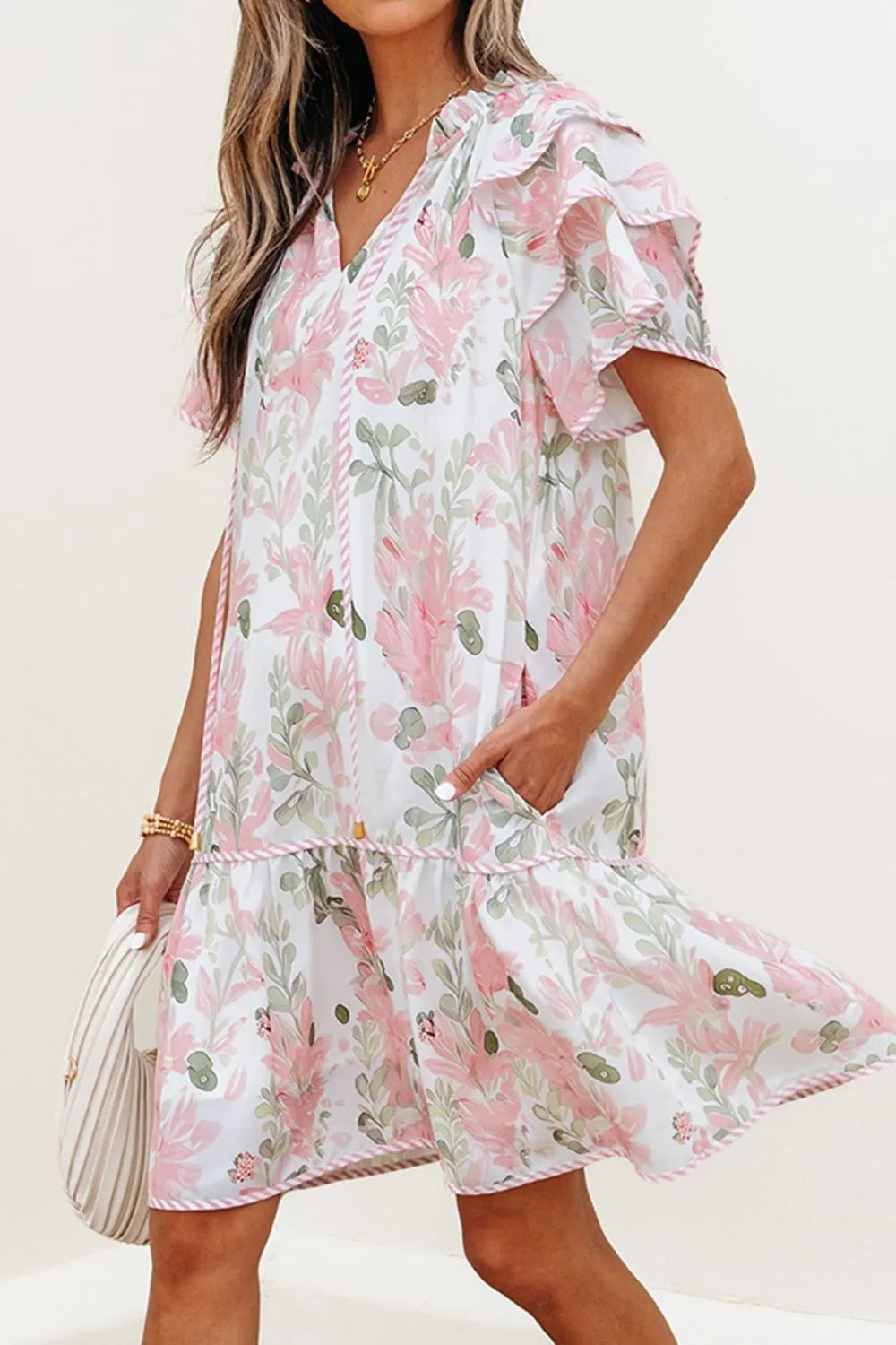 Floral Contrast-Edge Mini Dress
