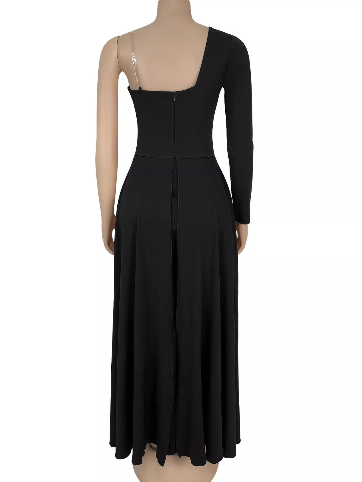 One Shoulder Rhinestone Maxi Dress in Black