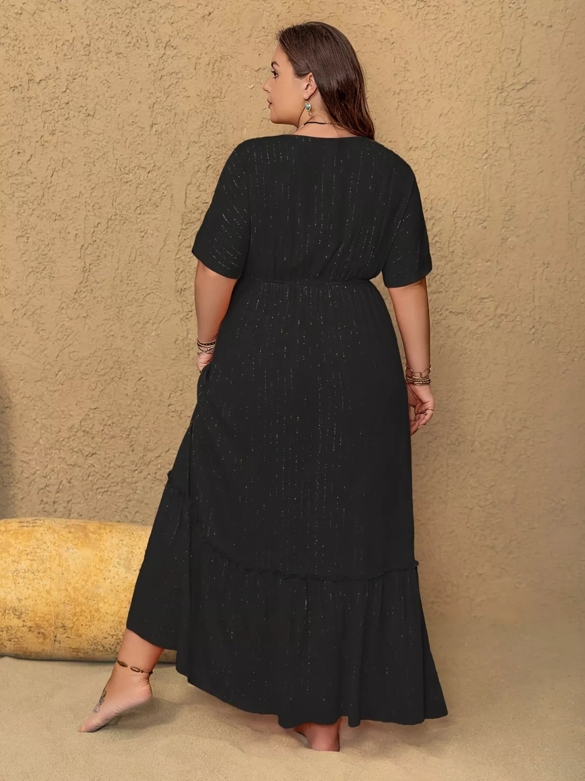Embroidered V-Neck Maxi Dress in Black