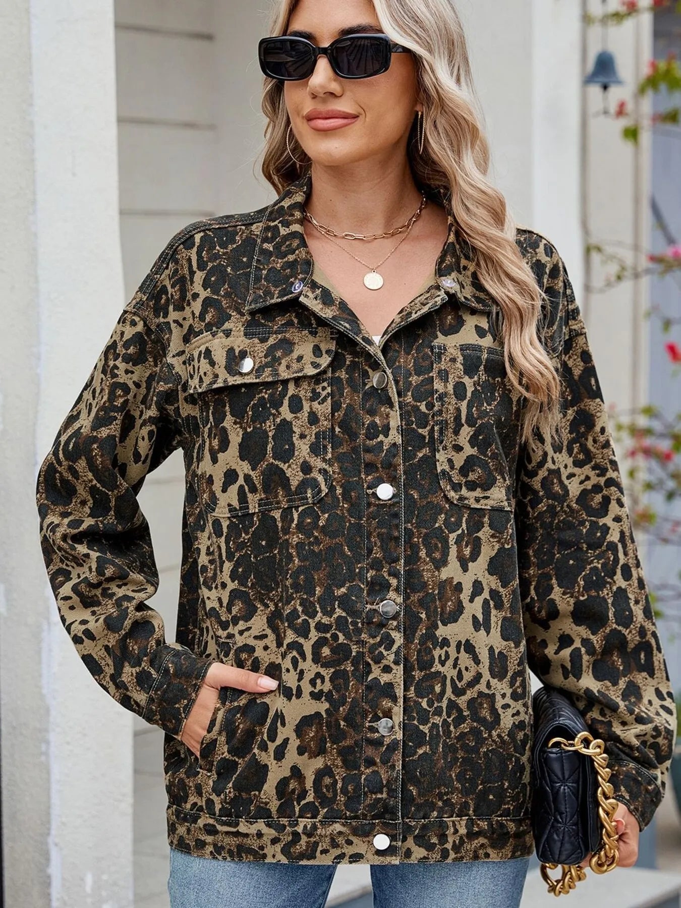 Leopard Print Oversized Denim Jacket by Moni Wear