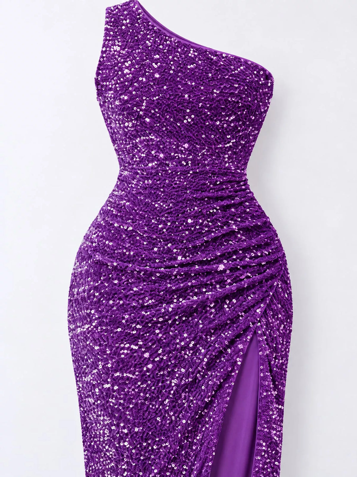 One-Shoulder Sequin High-Slit Evening Dress