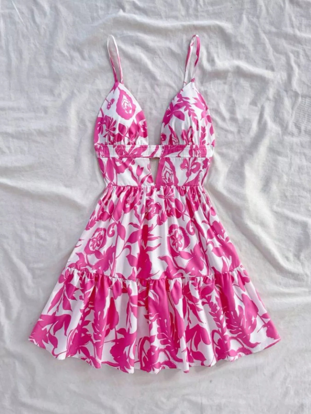 Floral Cutout Mini Dress in Fuchsia Pink