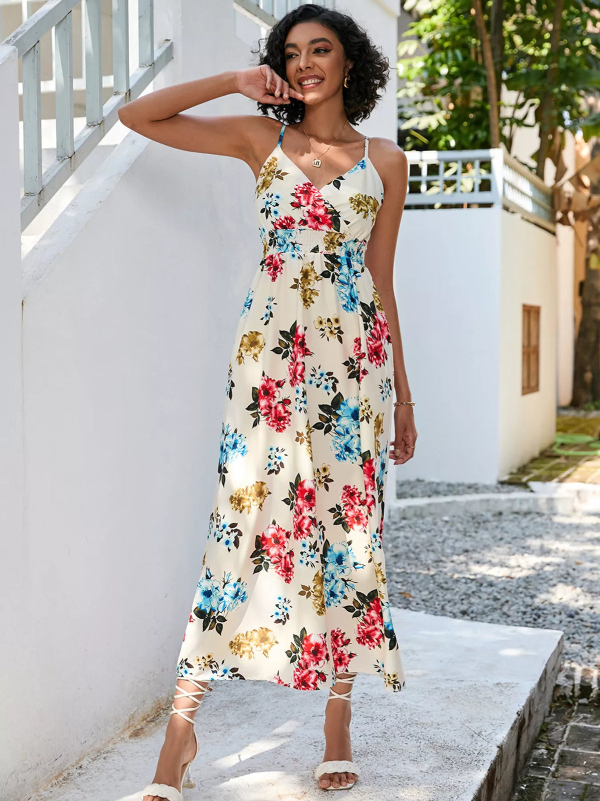 Floral Spaghetti Strap Midi Dress in Scarlet
