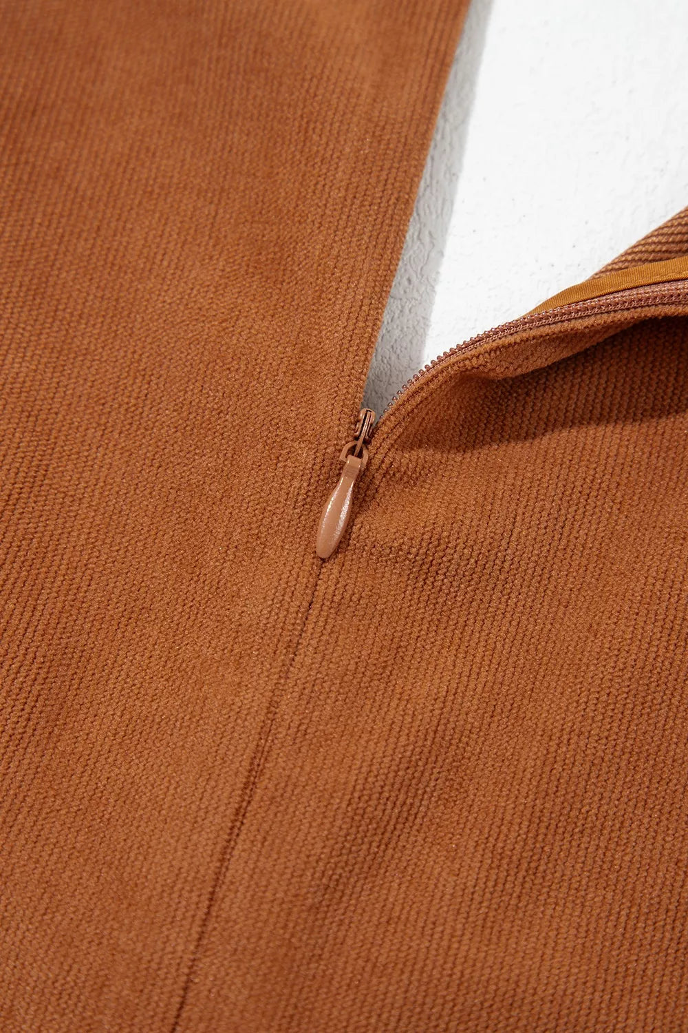 Tie V-Neck Corduroy Romper in Caramel