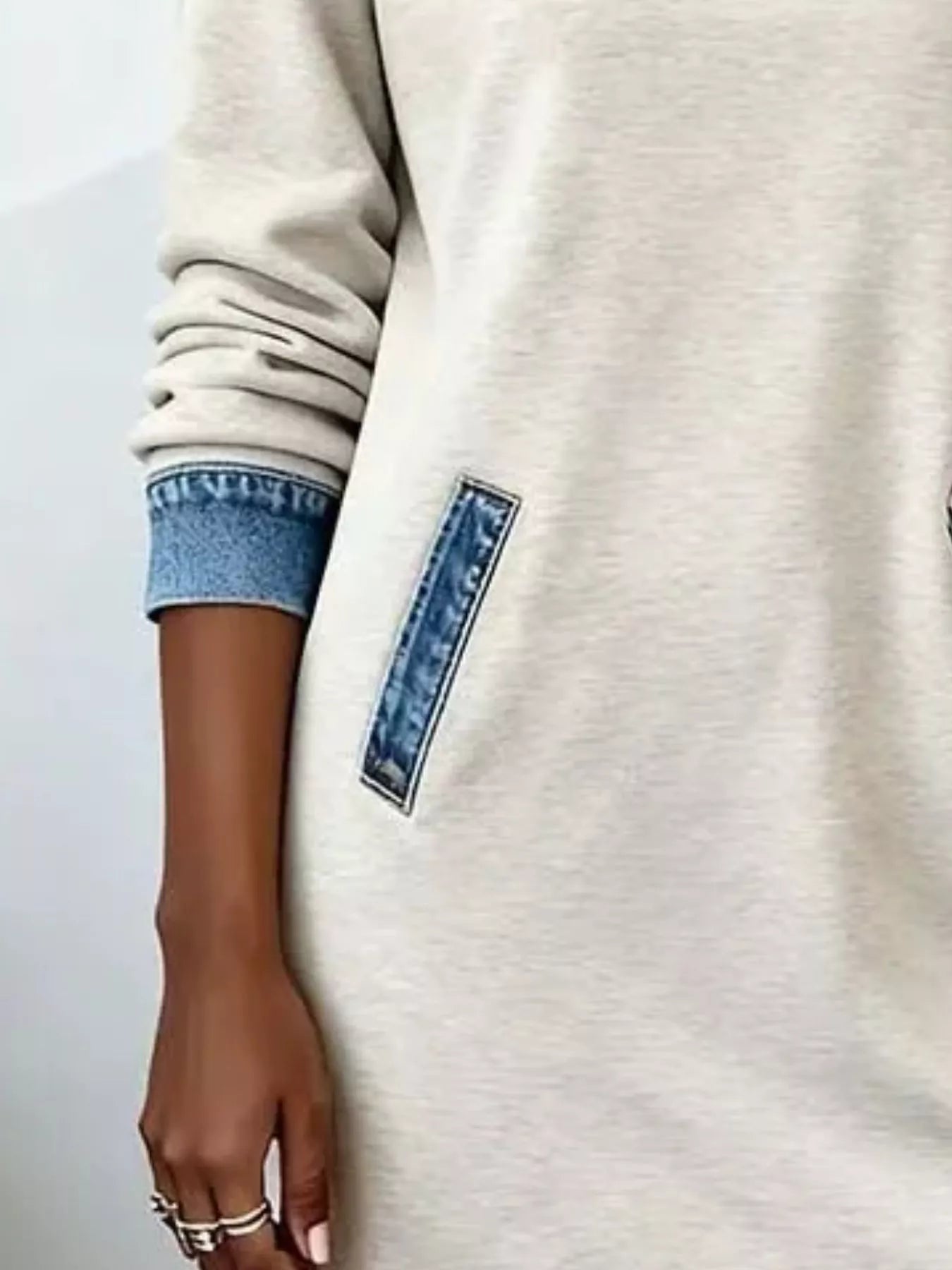 Hooded Denim Patchwork Sweatshirt Dress