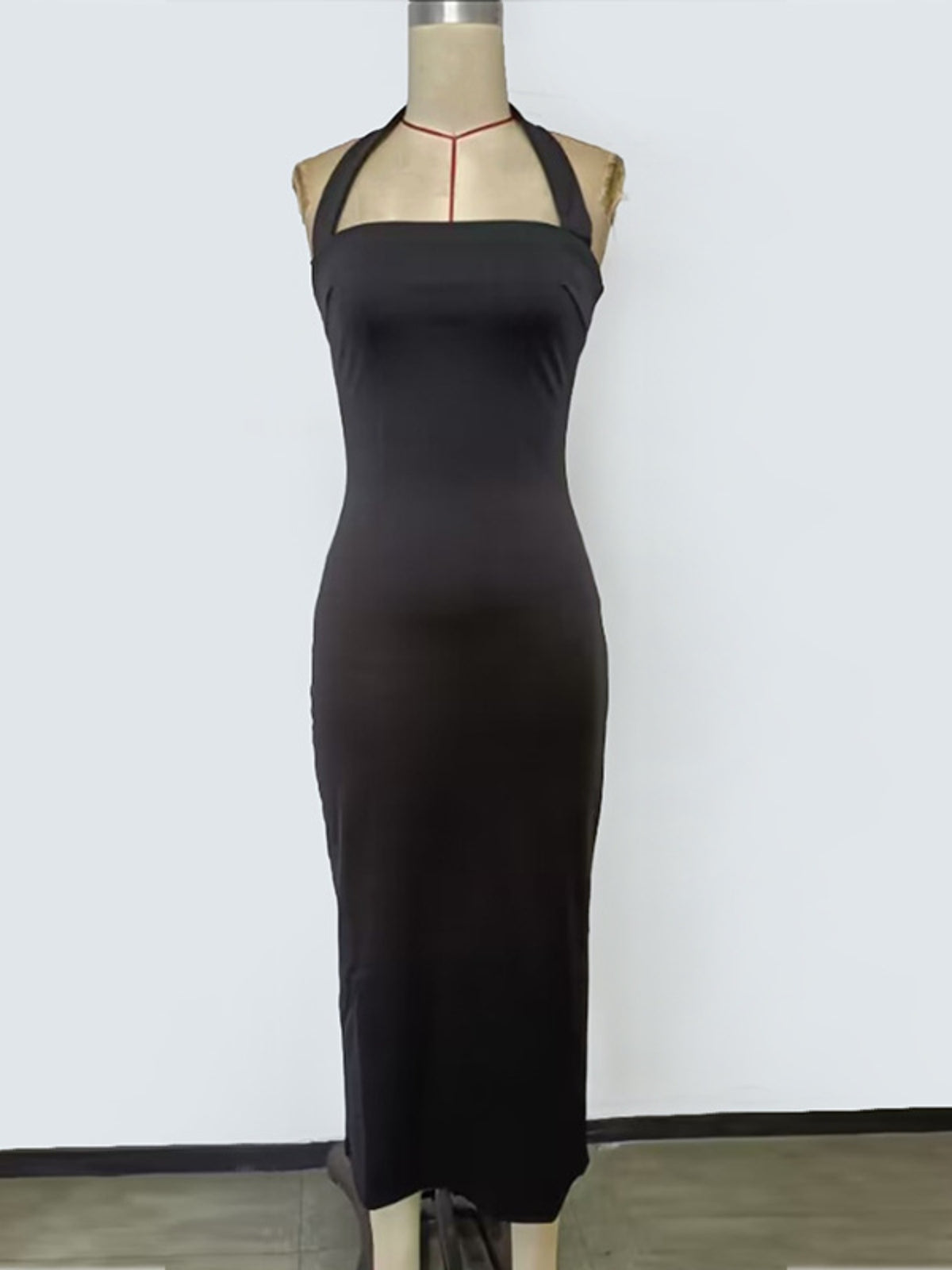 Halter Neck Bodycon Midi Dress in Black