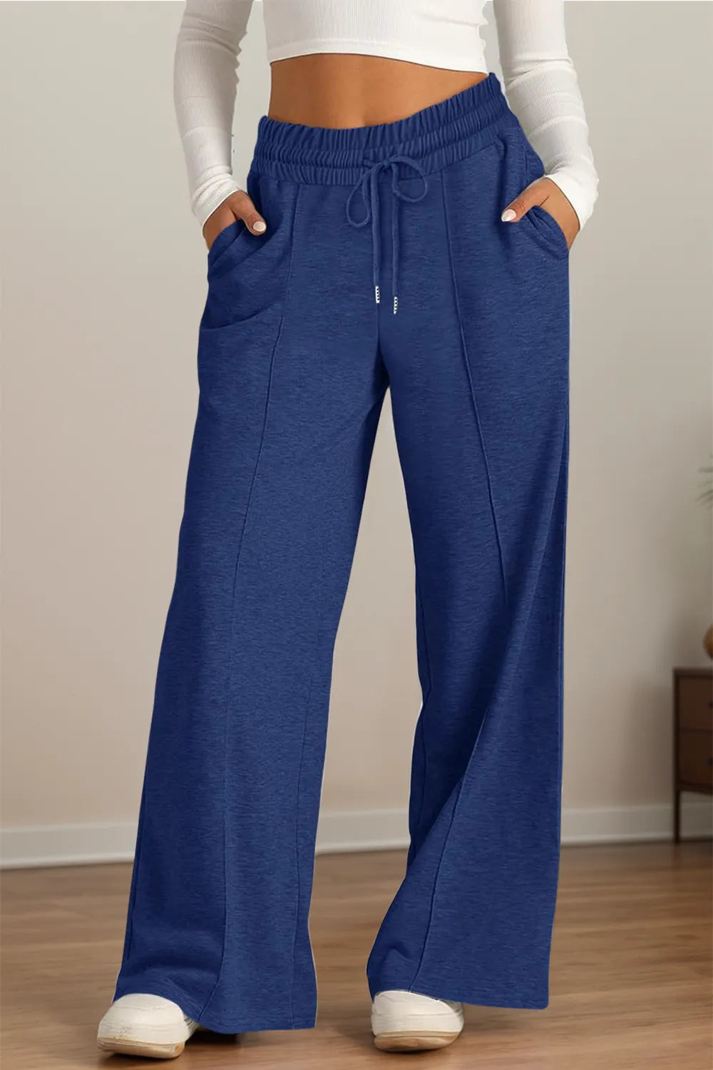 Drawstring Wide Leg Pants with Pockets
