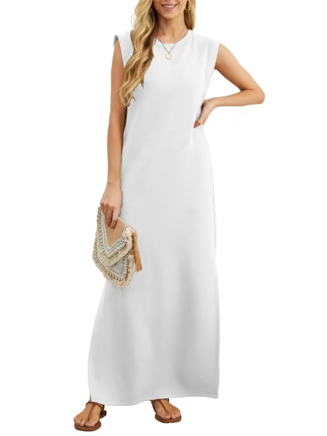 Plus Size Slit Round Neck Maxi Tank Dress