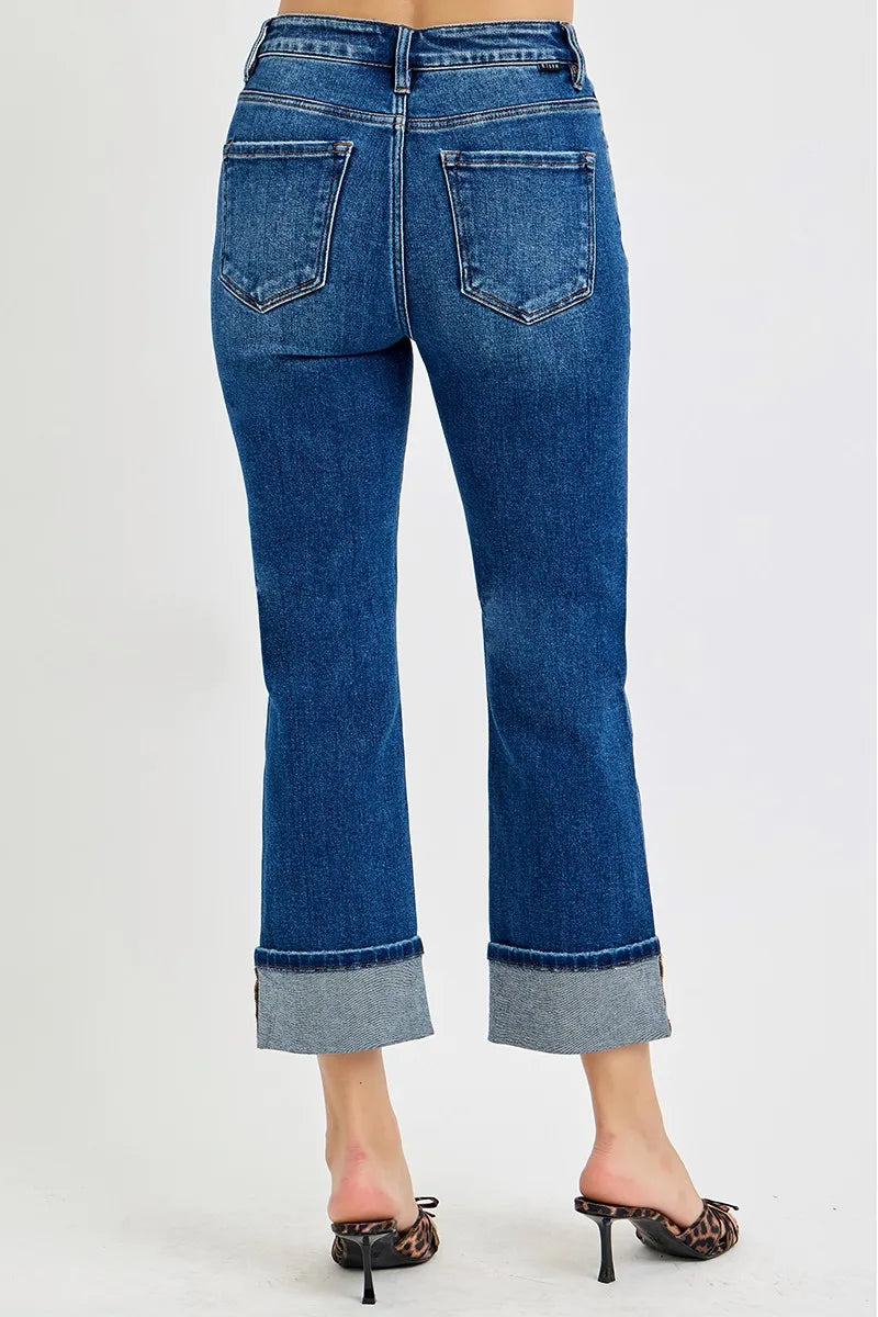 Risen High Rise Ankle Straight Jeans in Dark Wash