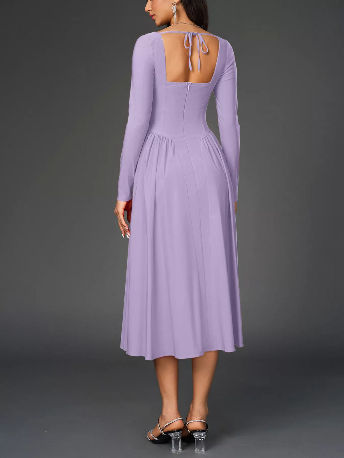 Sweetheart Neckline Long Sleeve A-Line Midi Dress