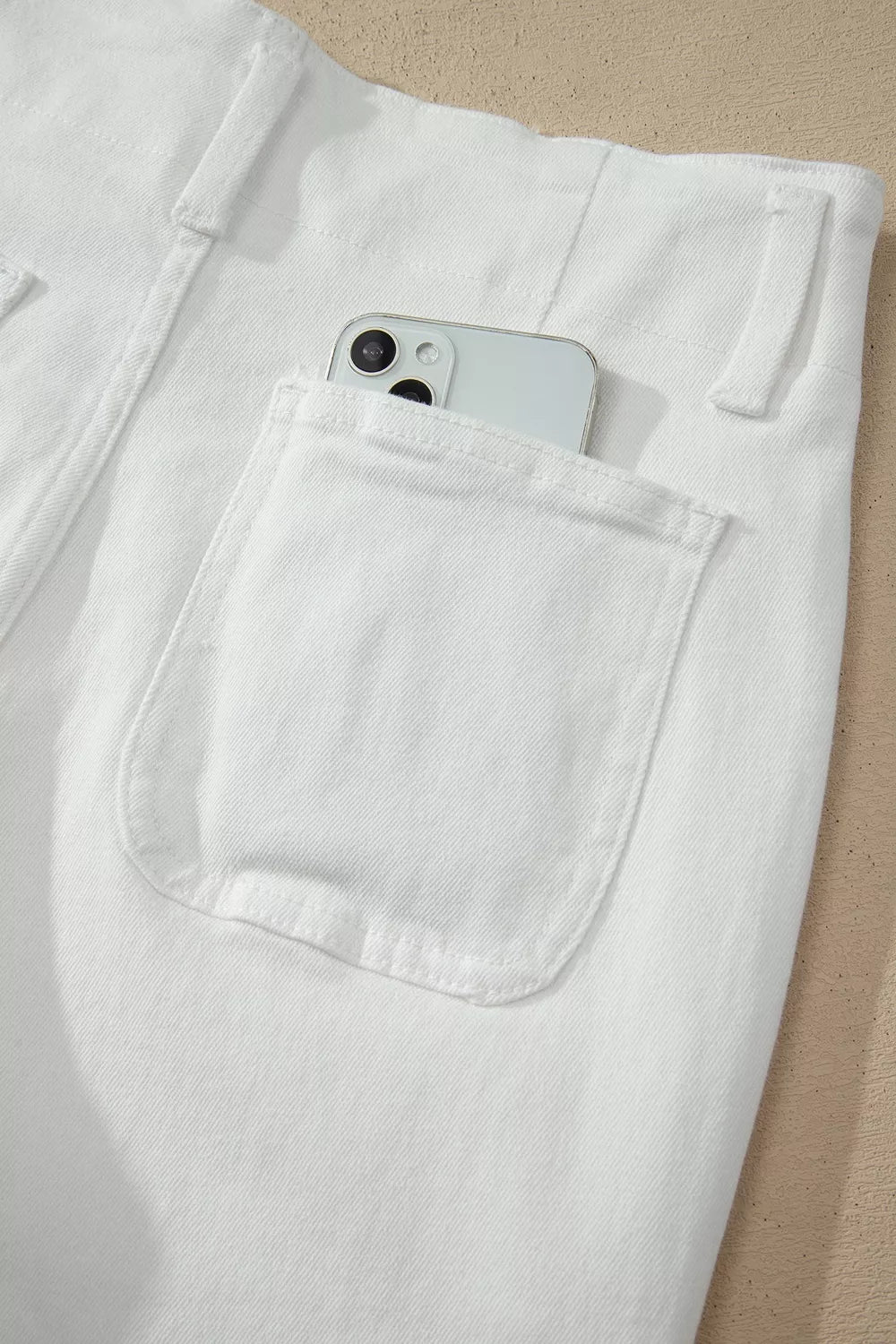 2-Button High-Waist Wide-Leg Jeans in White