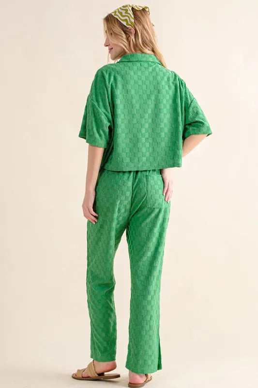 And The Why Checkerboard Print Top in Green