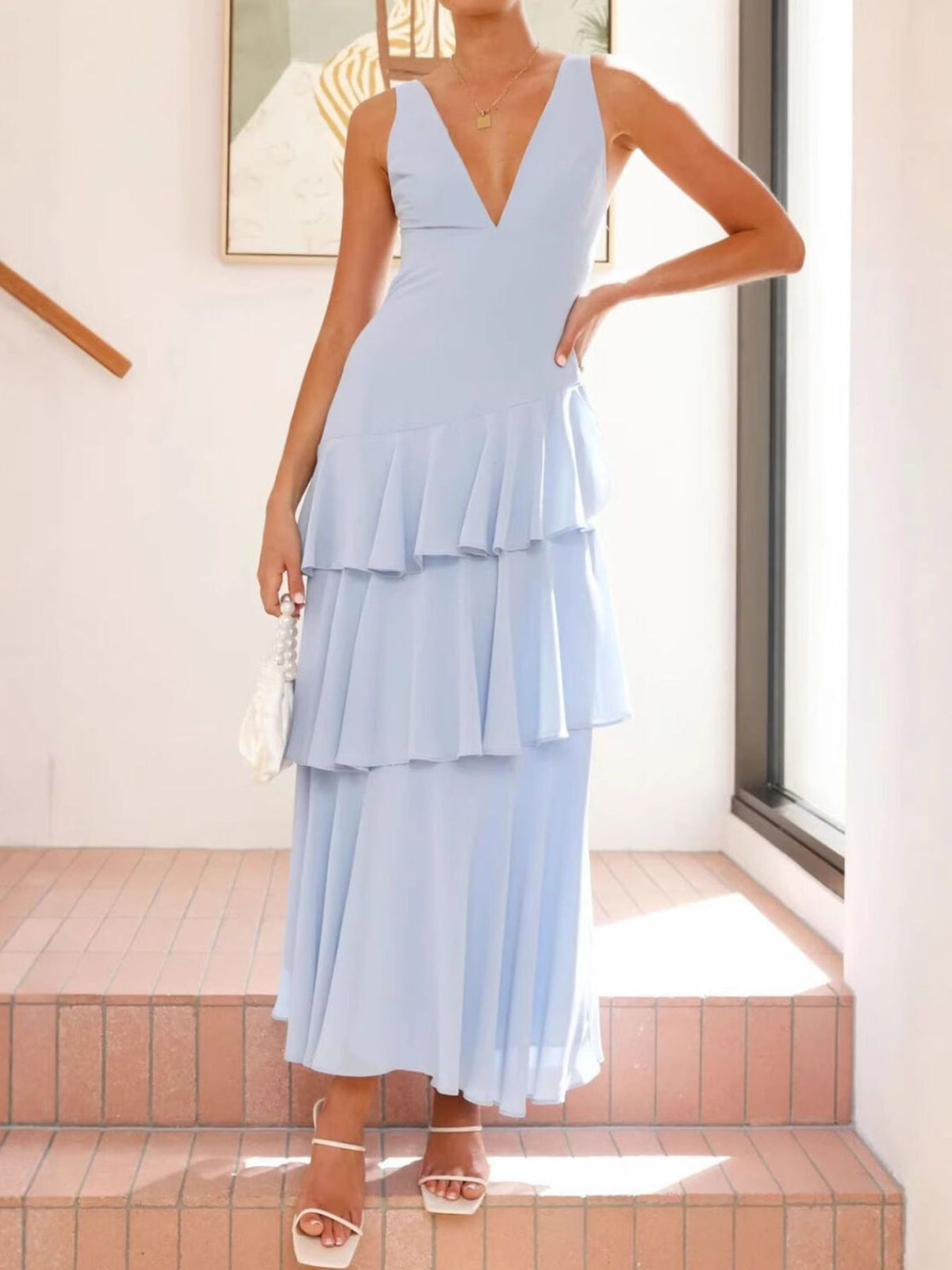 Ruffled Layered Backless Maxi Dress