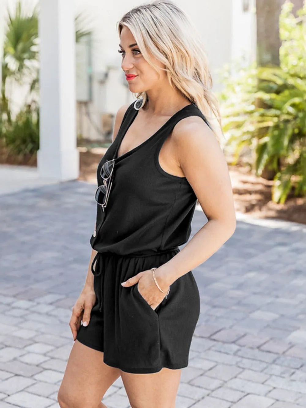Scoop Neck Wide Strap Romper by S.S.Ni
