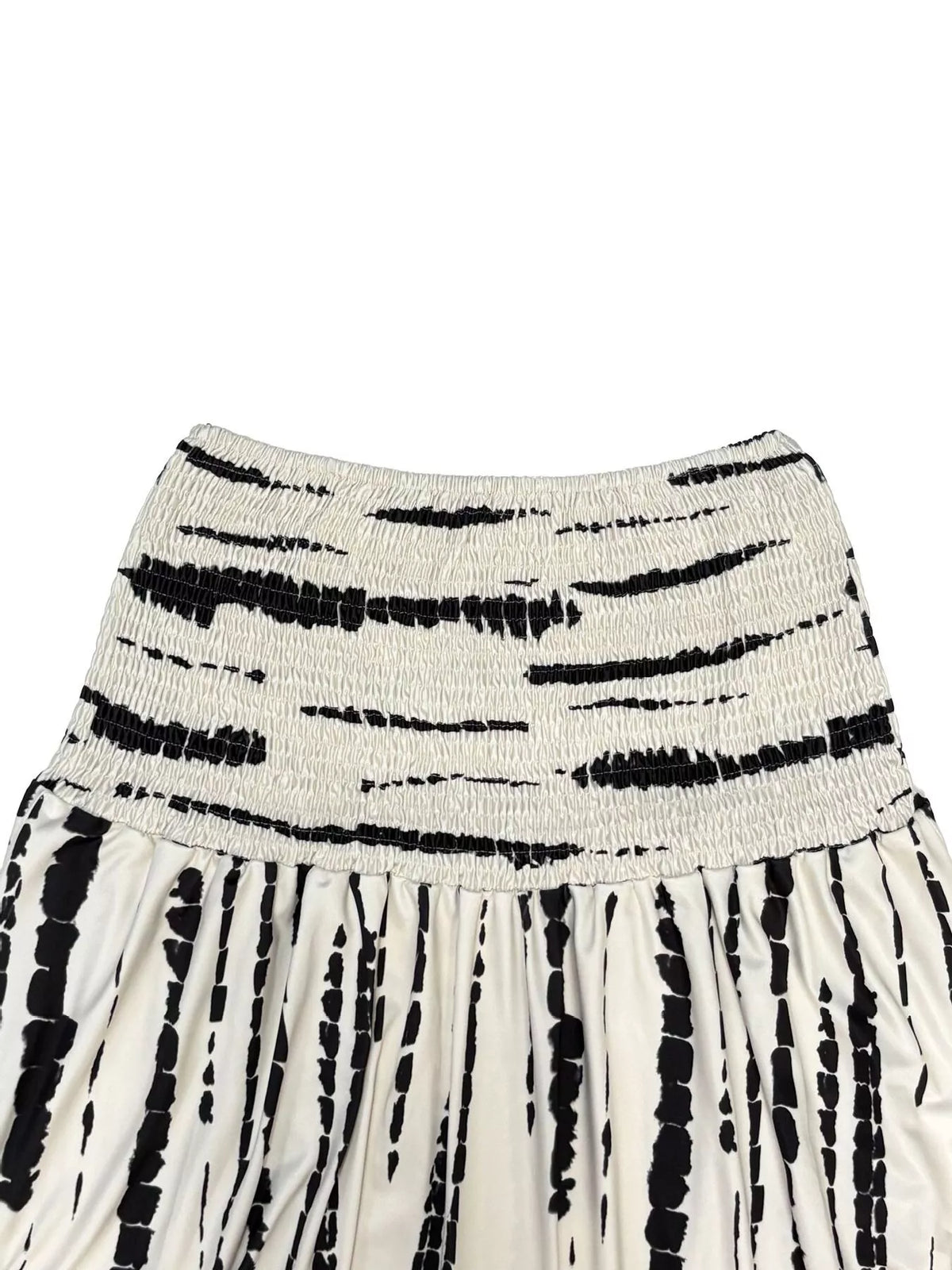 Smocked Asymmetrical Hem Skirt in Beige