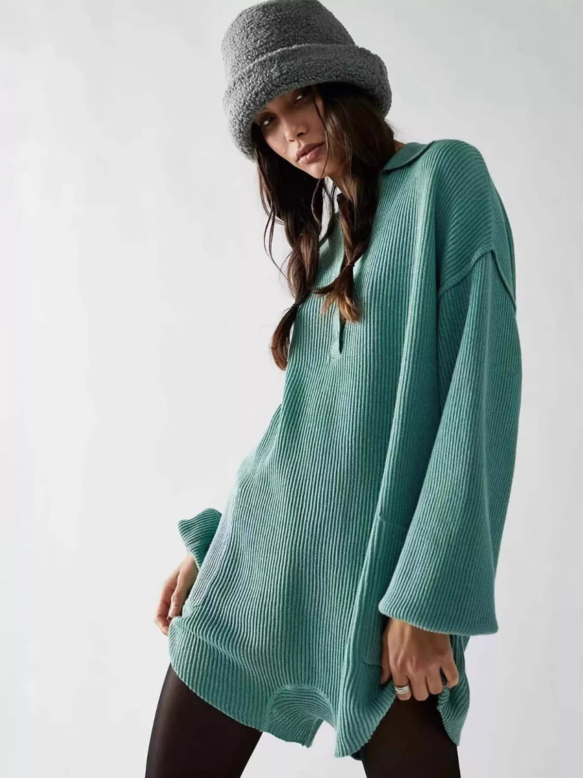 Ribbed Knit Long-Sleeve Romper