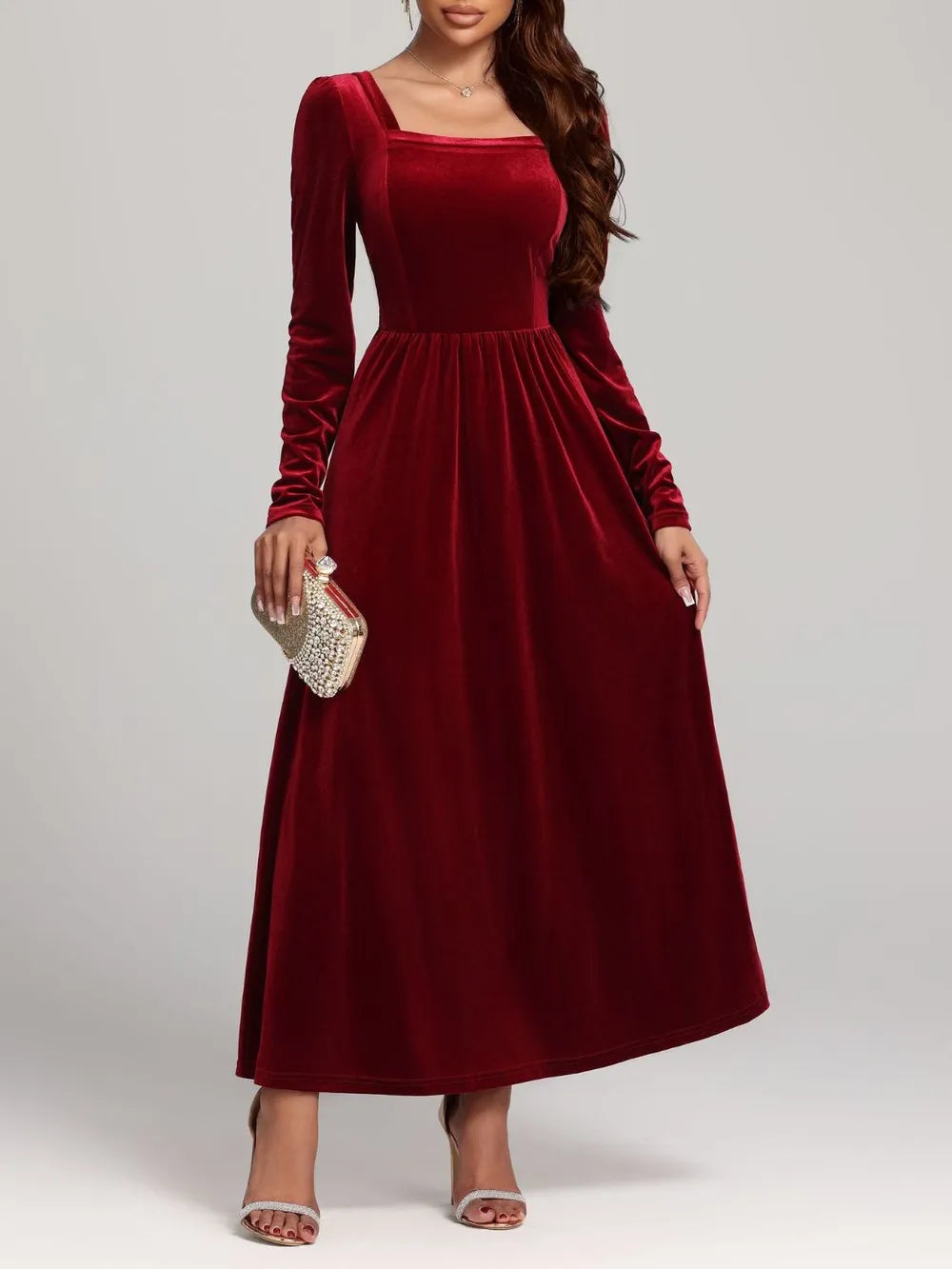Velvet Square Neck Backless Dress