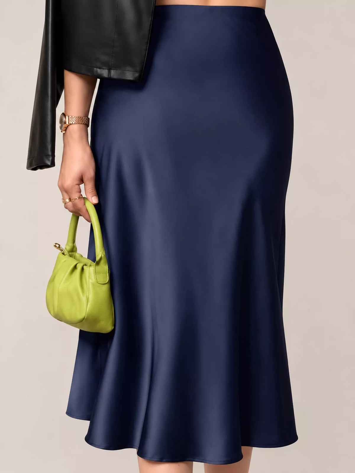 High-Waisted Satin Midi Skirt