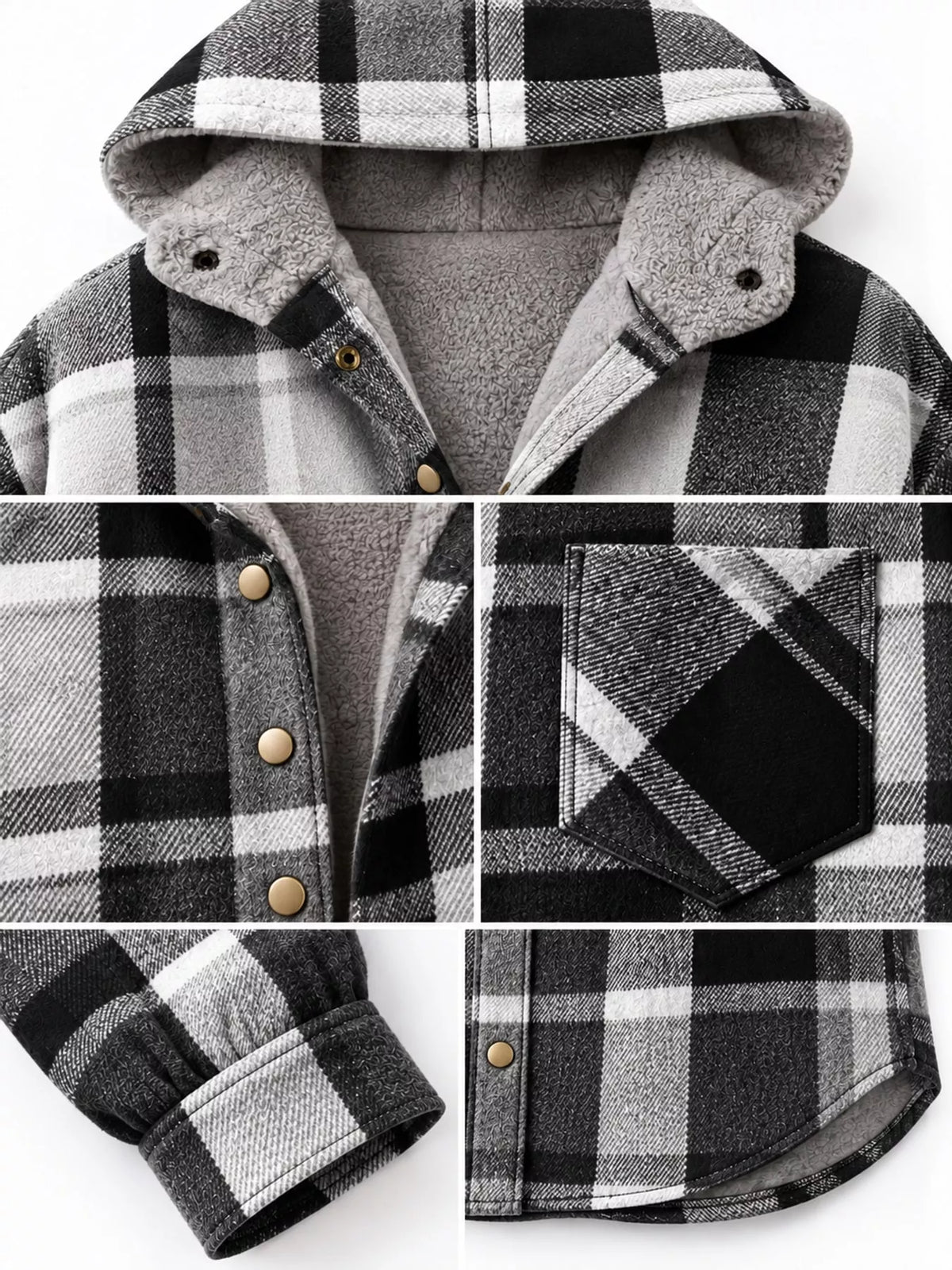 Plaid Hooded Button-Up Jacket