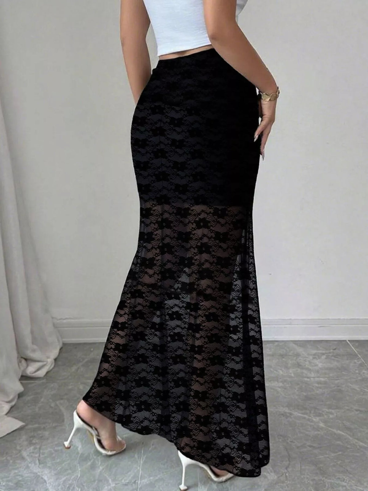 Elegant Lace Mermaid Sheer Skirt in Black