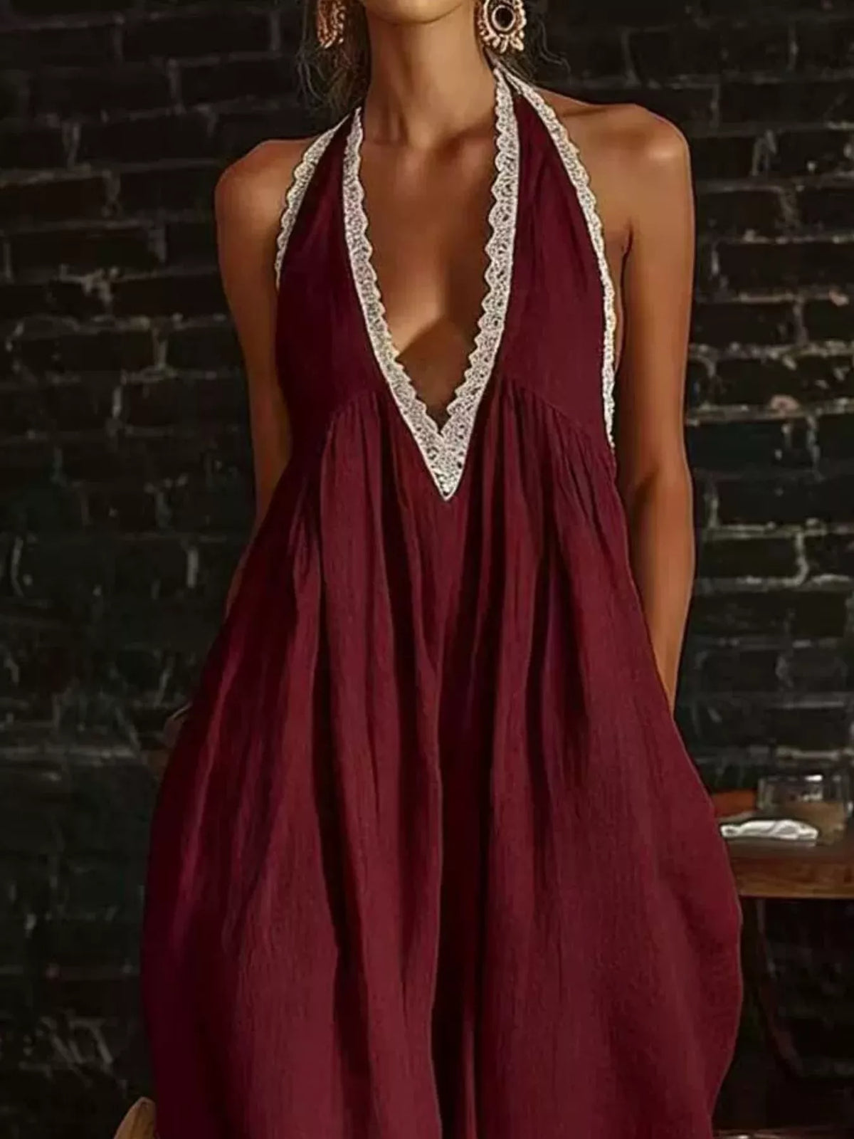 Lace Trim Wide-Leg Jumpsuit