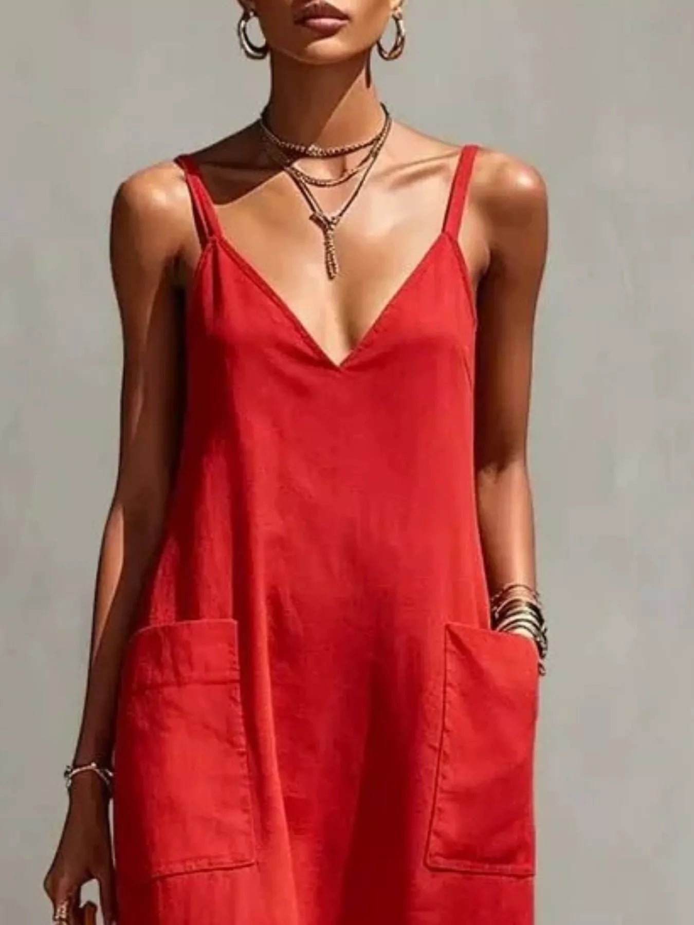 Fringe V-Neck Spaghetti Strap Dress