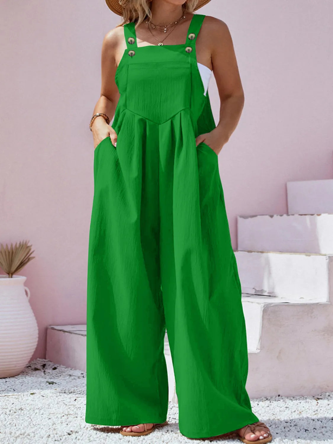 Square Neck Wide Leg Overalls in Plus Size