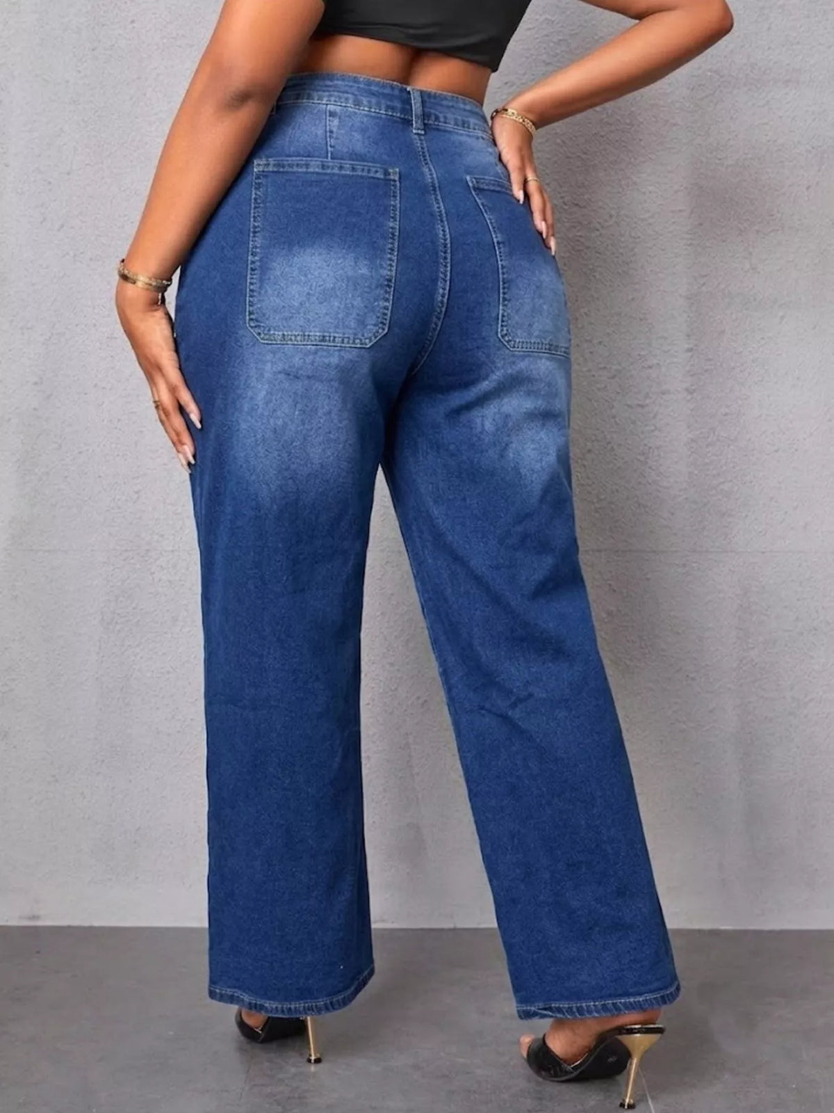 High-Waisted Wide Leg Jeans in Peacock Blue in Peacock  Blue